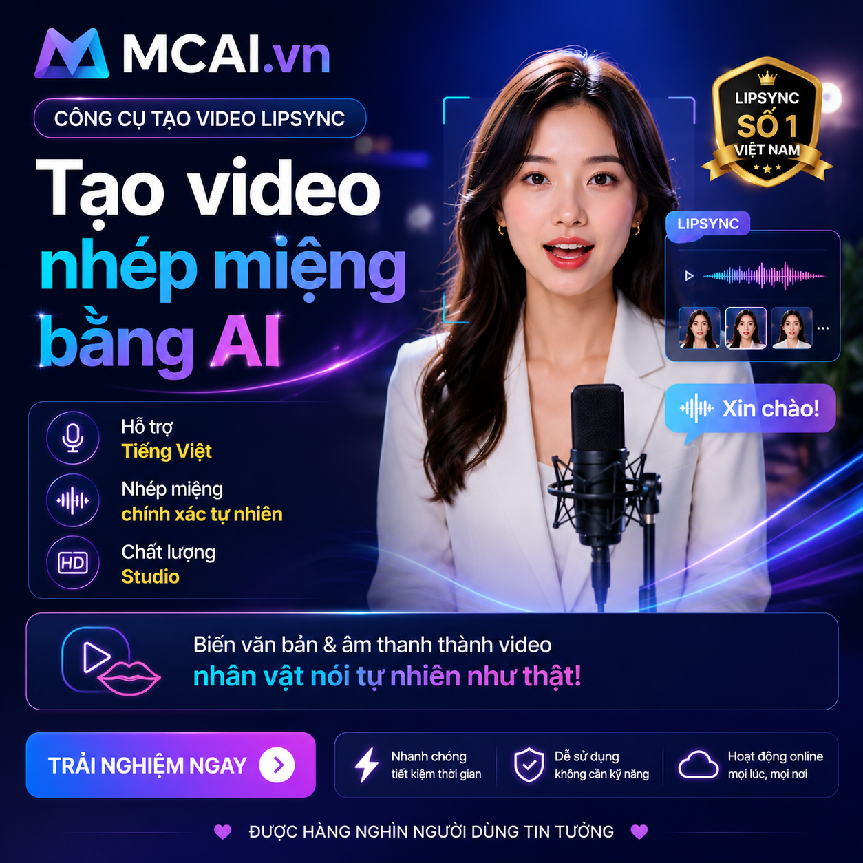 MCAI.vn — Tạo video nhép miệng bằng AI